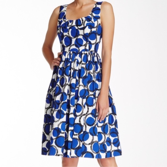 KATE SPADE Stamped Dots Fit & Flare Empire Waist Sleeveless Midi Dress Sz. 2 - Picture 9 of 9